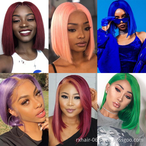 Hot Sale Brazilian Hair Cuticle Aligned Bob Lace Human Hair Wig,13X4 Lace Front Closure 350 Orange Color Wig For Black Women